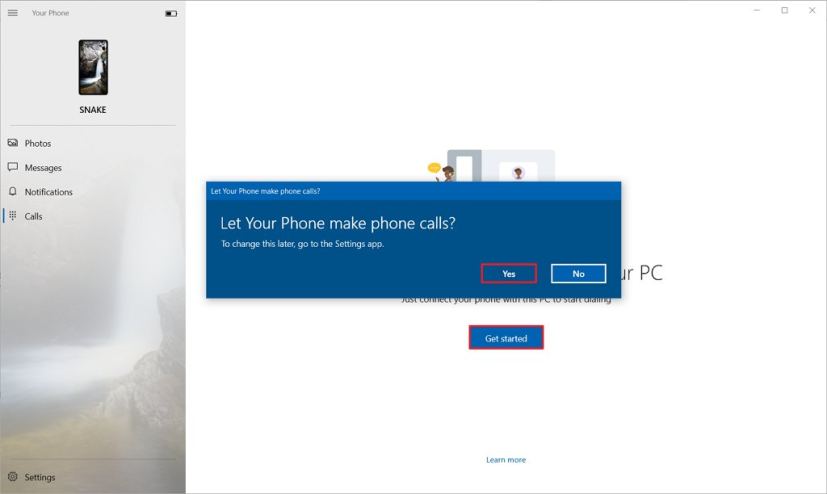 Your Phone enable calls on Windows 10