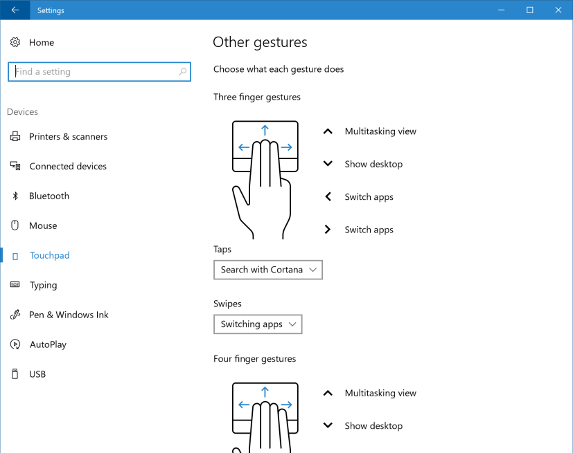 Windows 10 build 14946 Touchpad settings