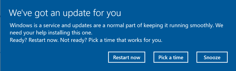 Windows 10 update snooze option